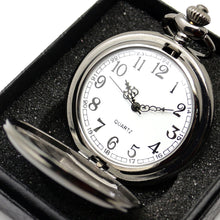 Load image into Gallery viewer, Smooth Black/Silver Case Quartz Pocket Watch