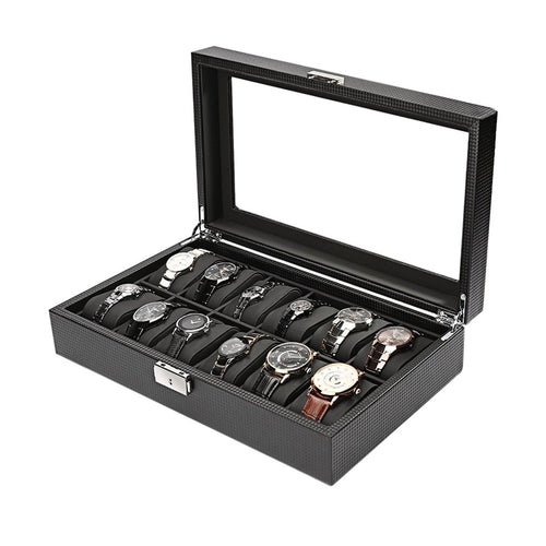 2/6/10/12 Girds Leather/Carbon Fiber Luxury Watch Box