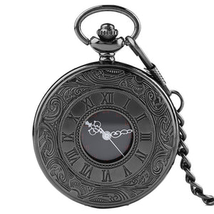 Vintage Charm Black Unisex Fashion Roman Number Quartz Steampunk Pocket Watch