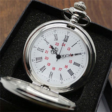 Load image into Gallery viewer, Smooth Black/Silver Case Quartz Pocket Watch