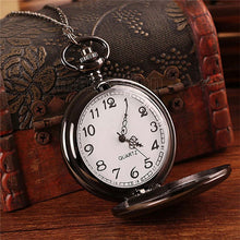 Load image into Gallery viewer, Smooth Black/Silver Case Quartz Pocket Watch